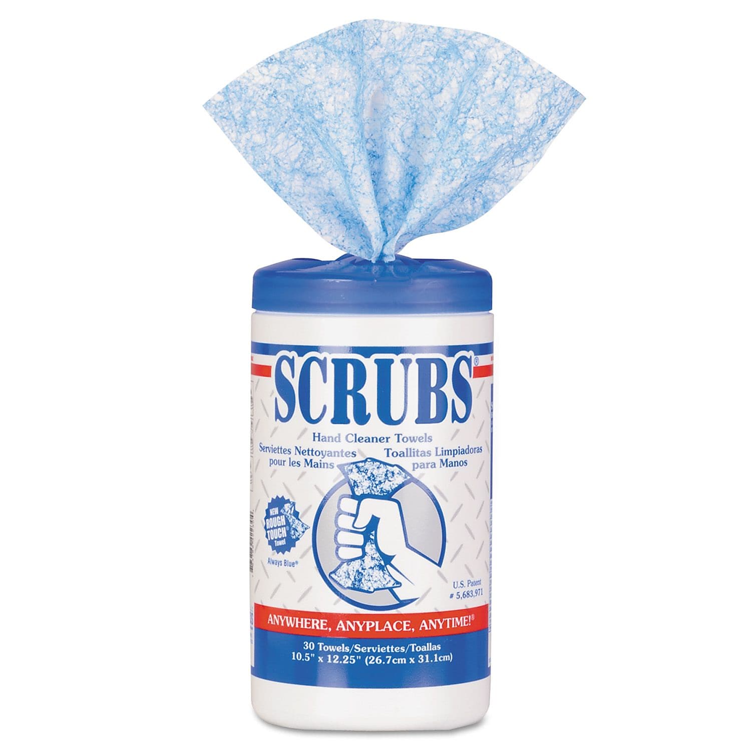 SCRUBS® Hand Cleaner Towels, Wet Wipes, Blue/White, 30/Roll, Each (42230)