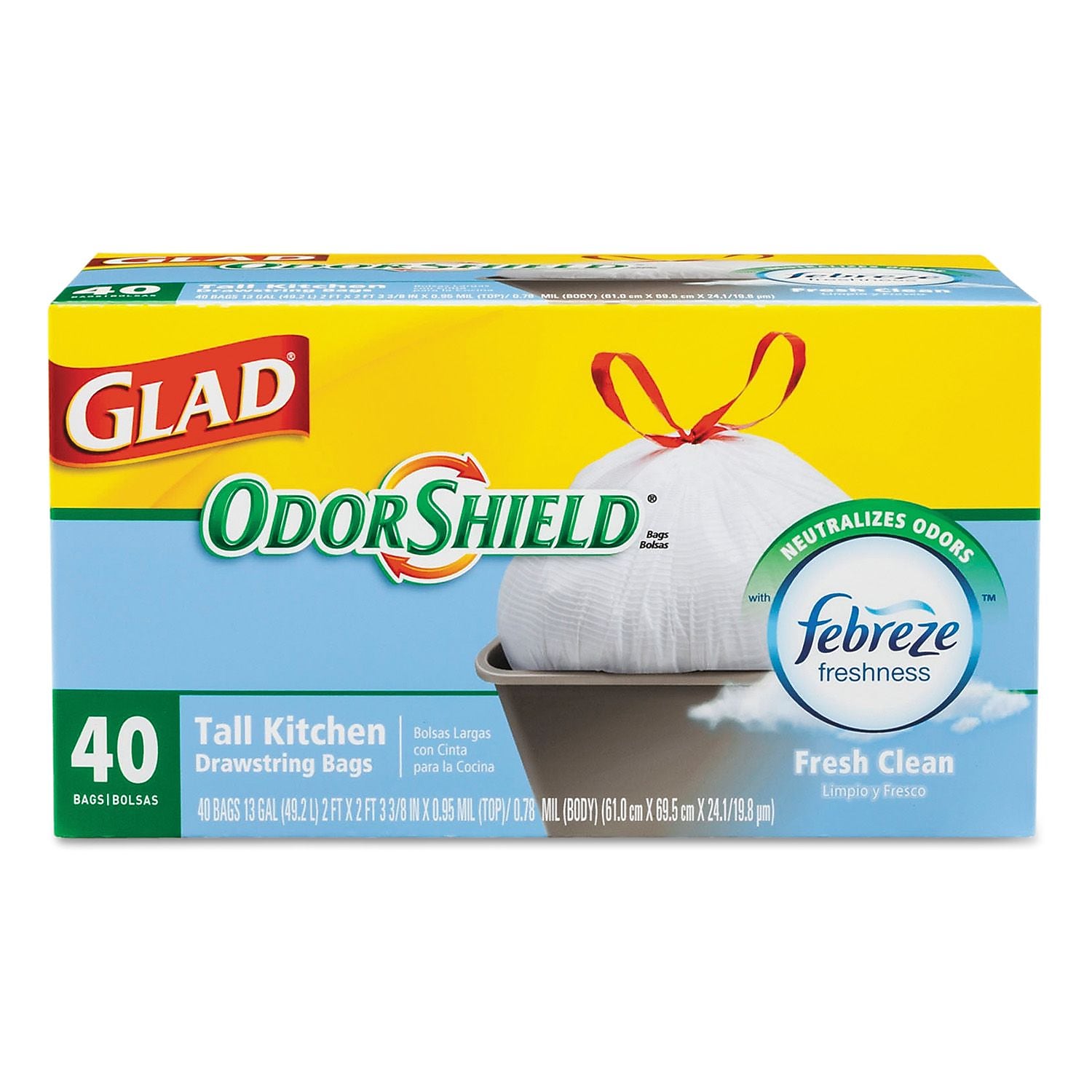 Glad 13 Gallon Scented Kitchen Trash Bag, 0.78 mil, White (CLO78361)