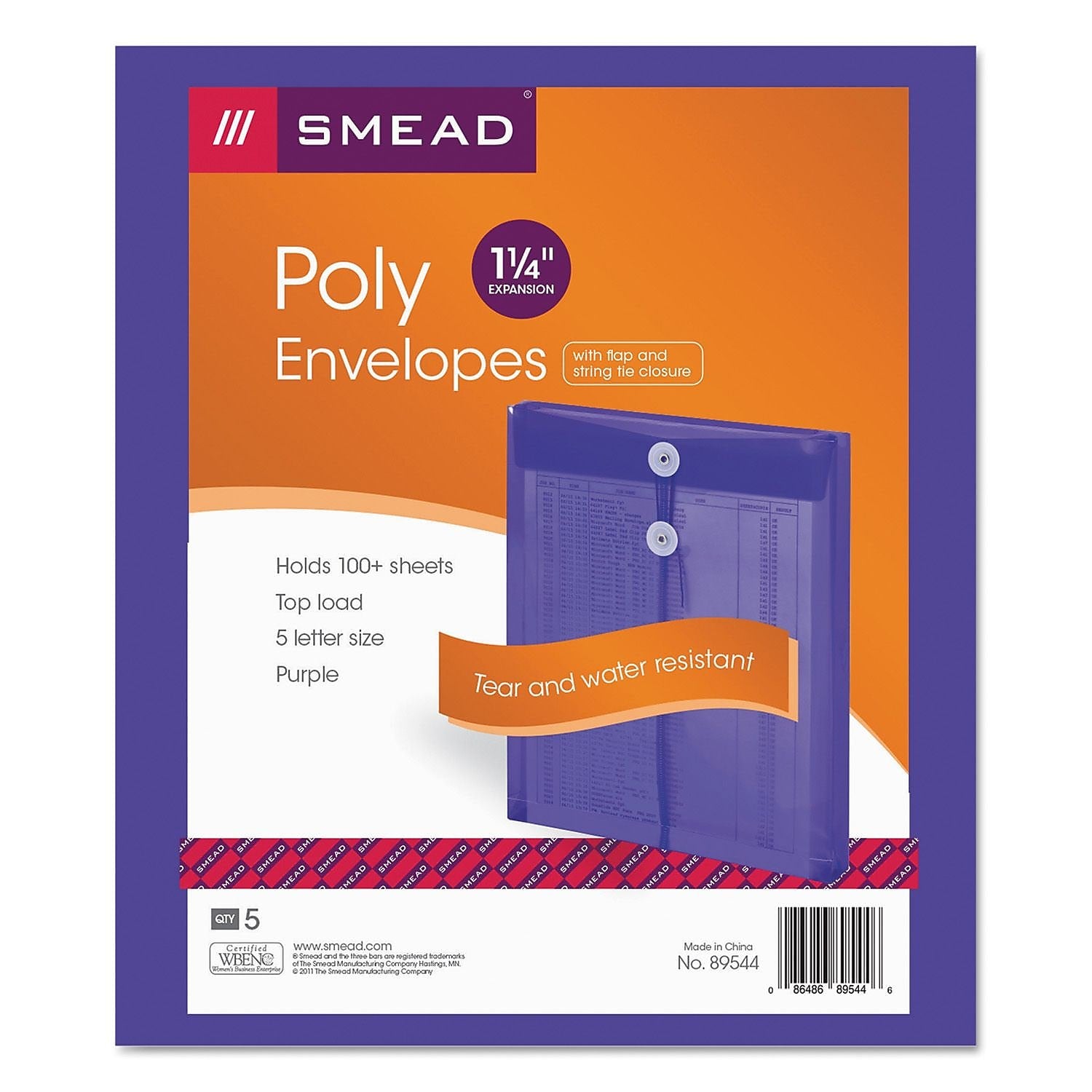 Smead Ultracolor Top-Load Envelopes, Letter, 1" Expansion, Purple, 5/Pack (89544)