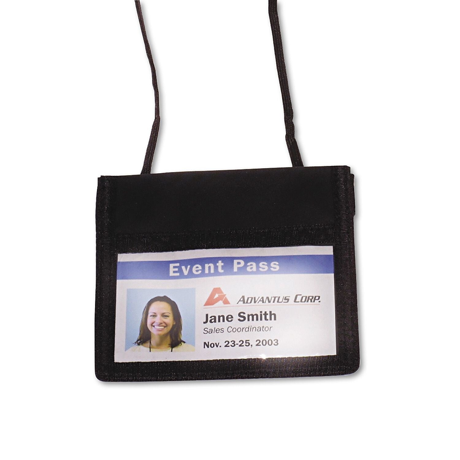 Advantus ID Badge Holders With Convention Neck Pouch, Black, 4" x 2 1/4", 12/Pack (75452)