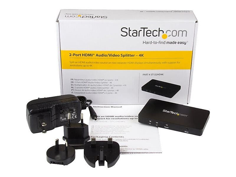 StarTech 2-Port HDMI 4K Video Splitter With Solid Aluminum Housing-4K 30Hz, Black