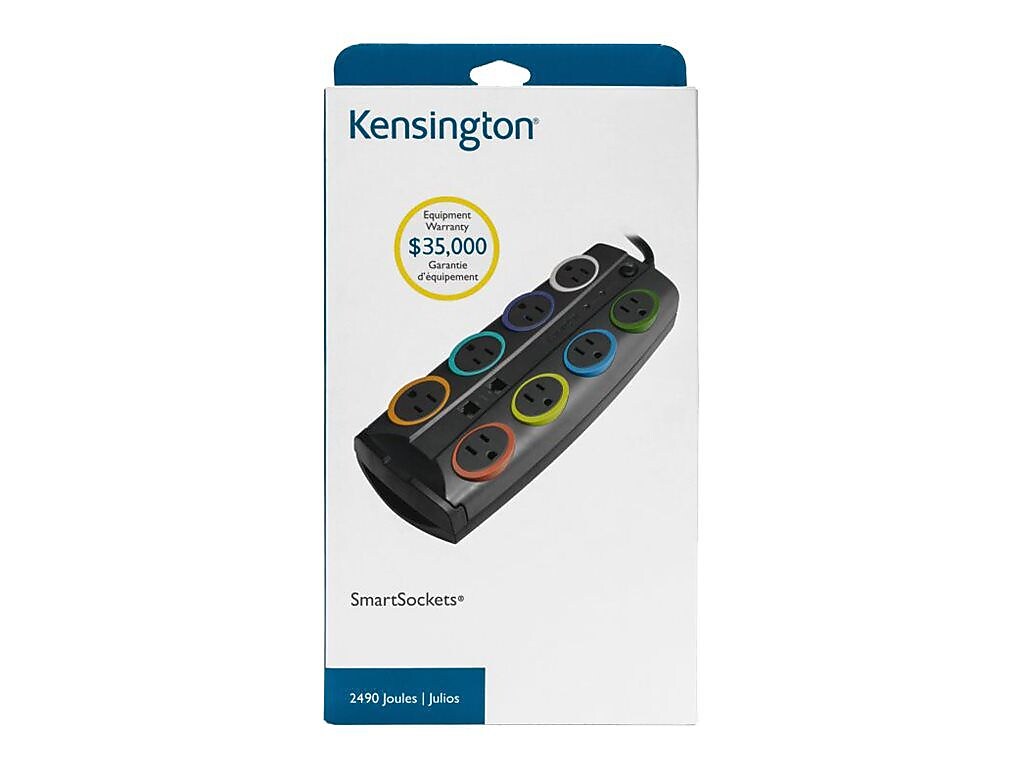 Kensington SmartSockets 8 Outlet Surge Protector, 8' Cord, 2490 Joules (K62690NA)