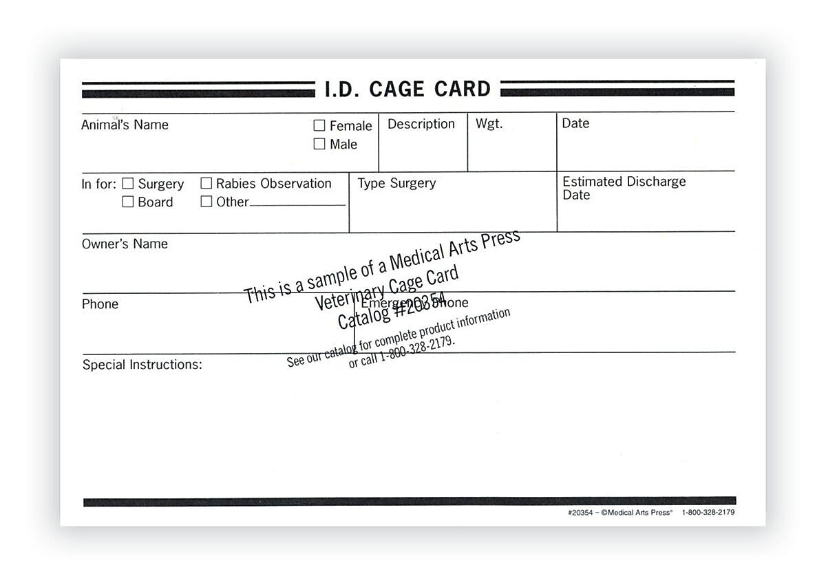 Medical Arts Press Vet Cage Card, Track Post-surgical Care or Boarding, 250/Pack (20354)