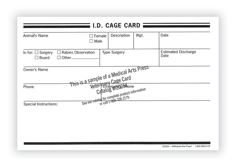 Medical Arts Press Vet Cage Card, Track Post-surgical Care or Boarding, 250/Pack (20354)