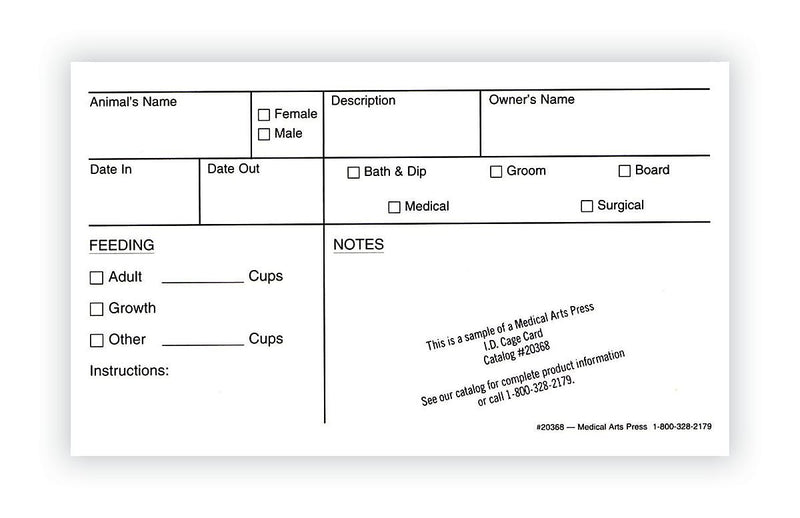 Medical Arts Press Vet Cage Card, Specially Designed for Groomers and Boarding Services, 3 x 5", 250/Pack (20368)