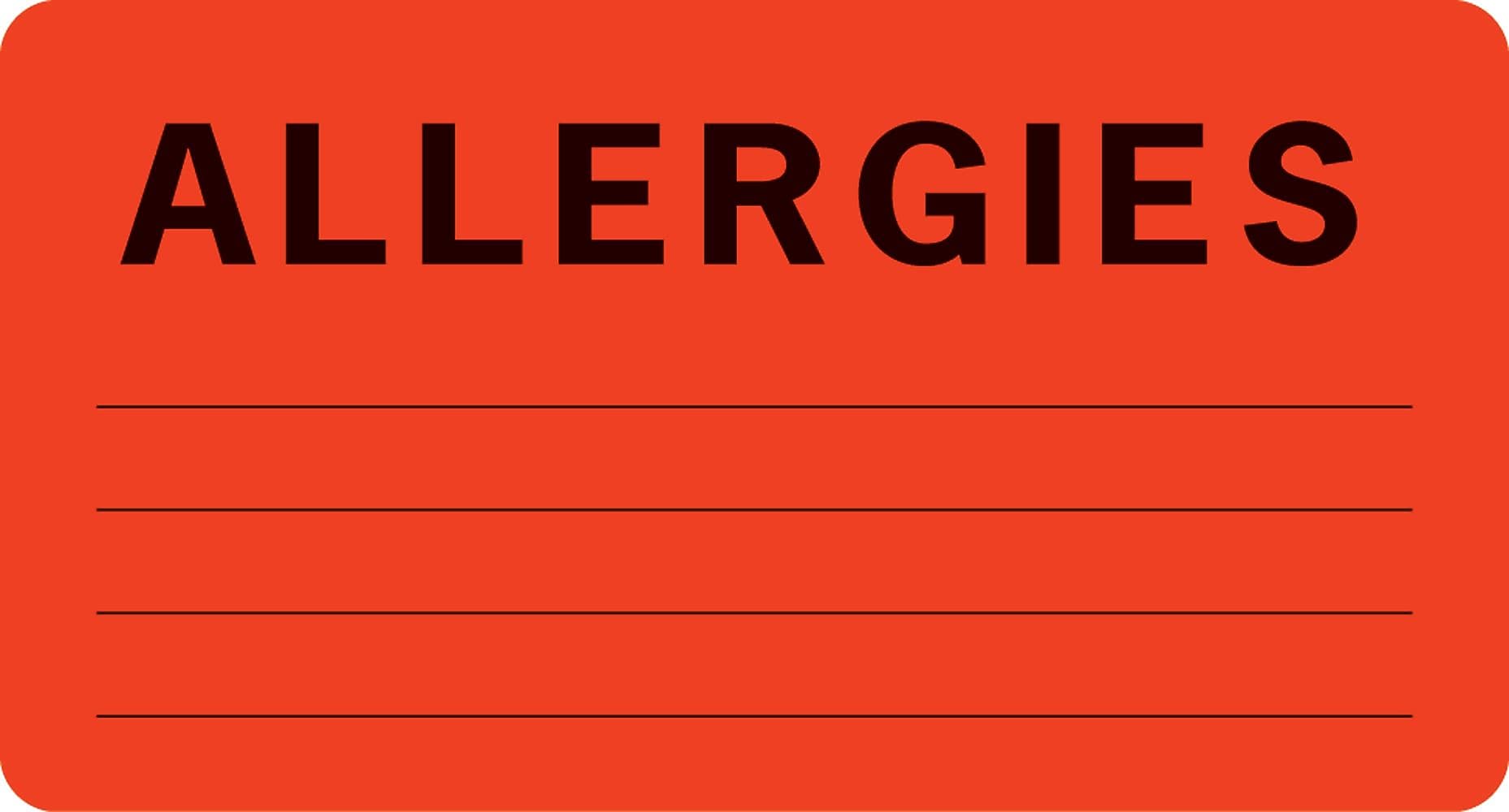 Allergy Warning Medical Labels, Allergies, Fluorescent Red, 1-3/4x3-1/4", 500