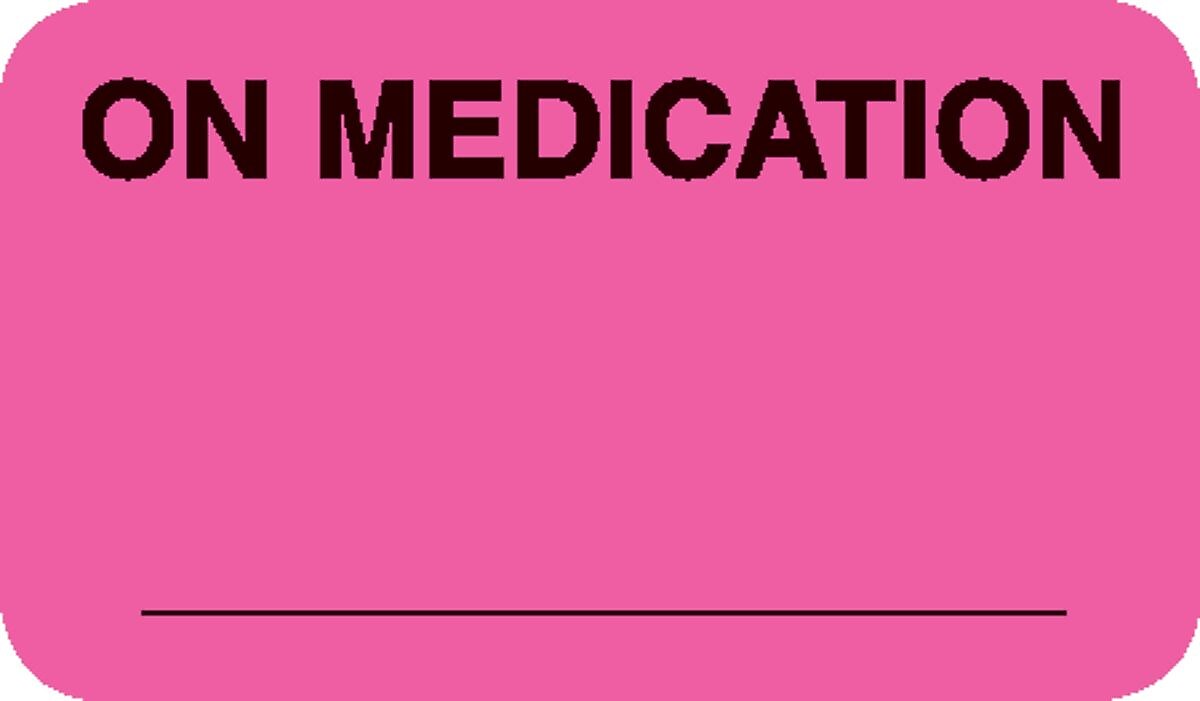 Diet and Medical Alert Medical Labels, On Medication, Fluorescent Pink, 7/8x1-1/2", 500 Labels