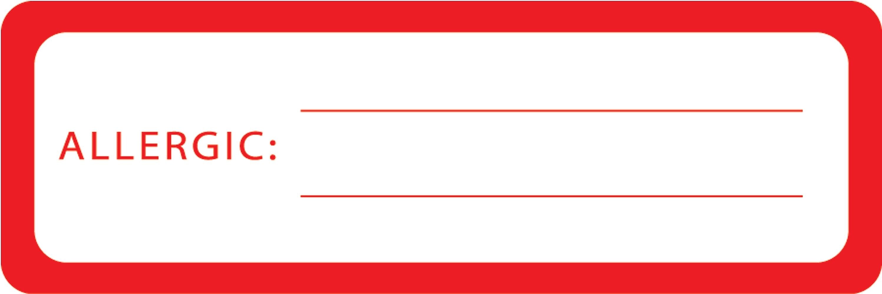 Allergy Warning Medical Labels, Allergic:, Red and White, 1x3", 500 Labels