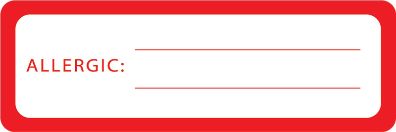 Allergy Warning Medical Labels, Allergic:, Red and White, 1x3", 500 Labels