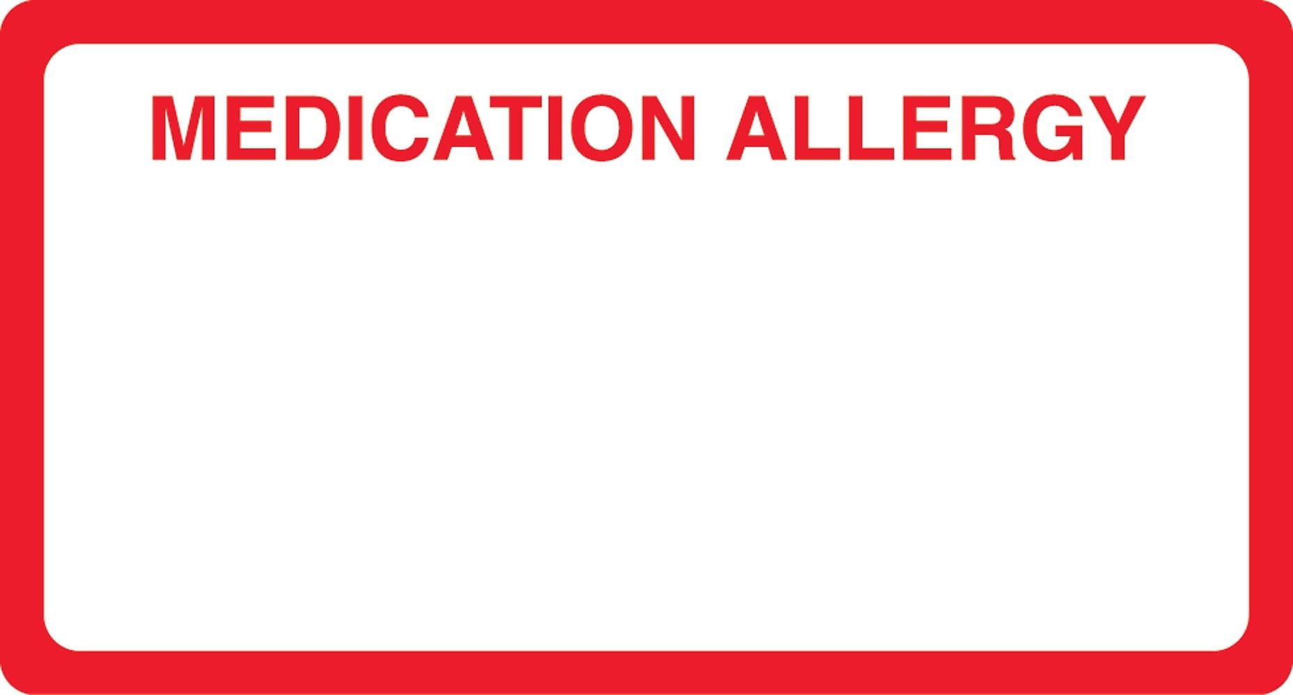 Allergy Warning Medical Labels, Medication Allergy, Red and White, 1-3/4x3-1/4", 500 Labels