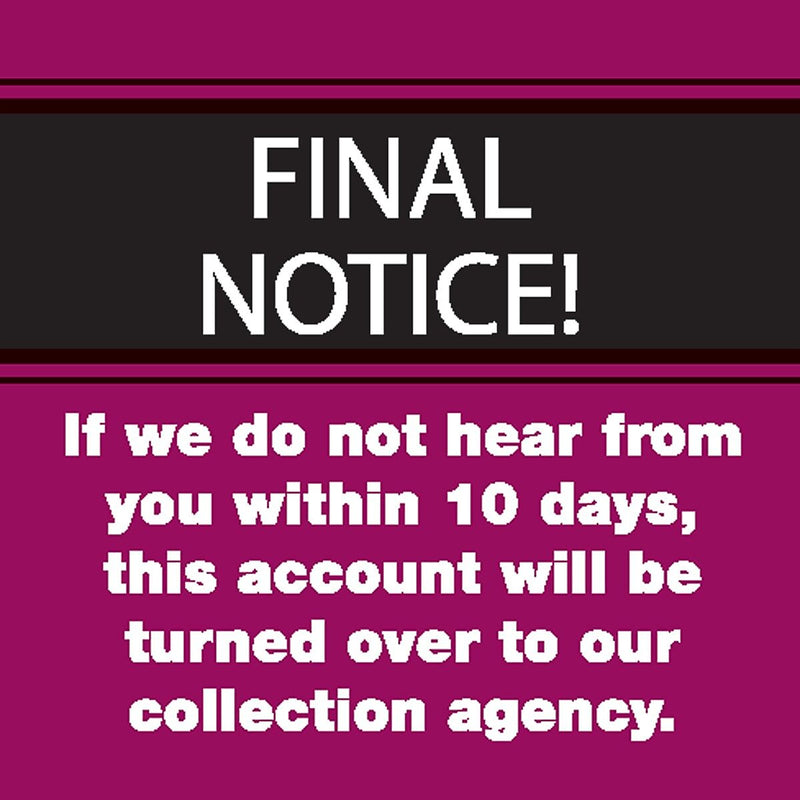 Past Due Collection Pre-Printed Labels, Final Notice/10 Days, Red, 1-1/2x1-1/2", 500 Labels