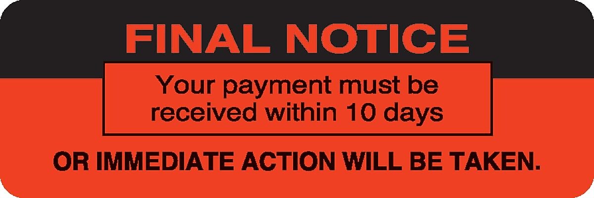Collection & Notice Collection Labels, Final Notice, Fluorescent Red, 1x3", 500 Labels