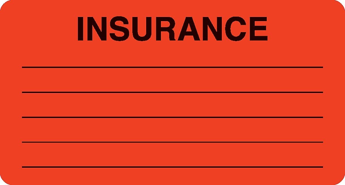 Insurance Chart File Medical Labels, Insurance, Fluorescent Red, 1-3/4x3-1/4", 500 Labels