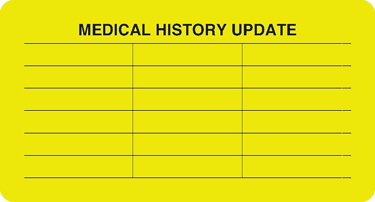 Chart Alert Medical Labels, Medical History Update, Fluorescent Chartreuse, 1-3/4x3-1/4", 500 Labels