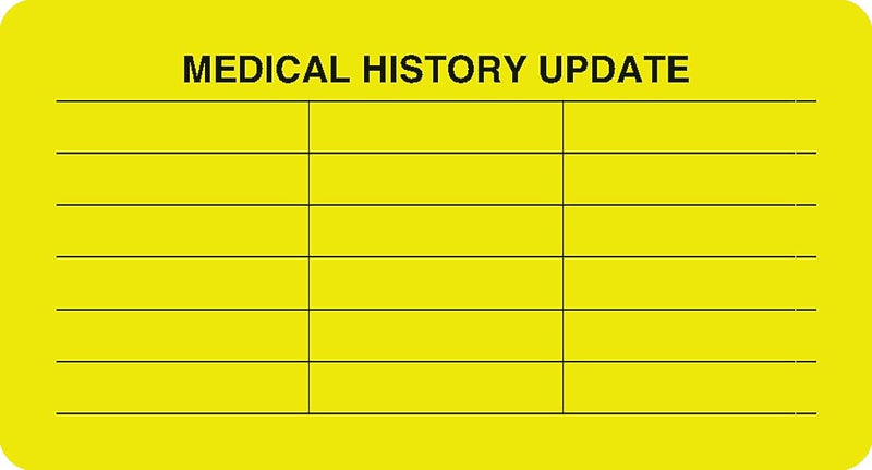 Chart Alert Medical Labels, Medical History Update, Fluorescent Chartreuse, 1-3/4x3-1/4", 500 Labels