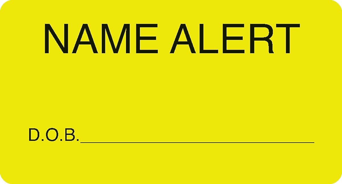 Chart Alert Medical Labels, Name Alert, Fluorescent Chartreuse, 1-3/4x3-1/4", 500 Labels