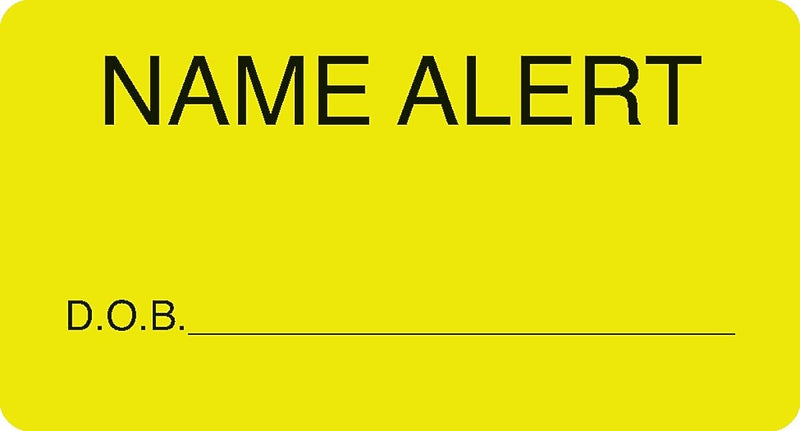 Chart Alert Medical Labels, Name Alert, Fluorescent Chartreuse, 1-3/4x3-1/4", 500 Labels