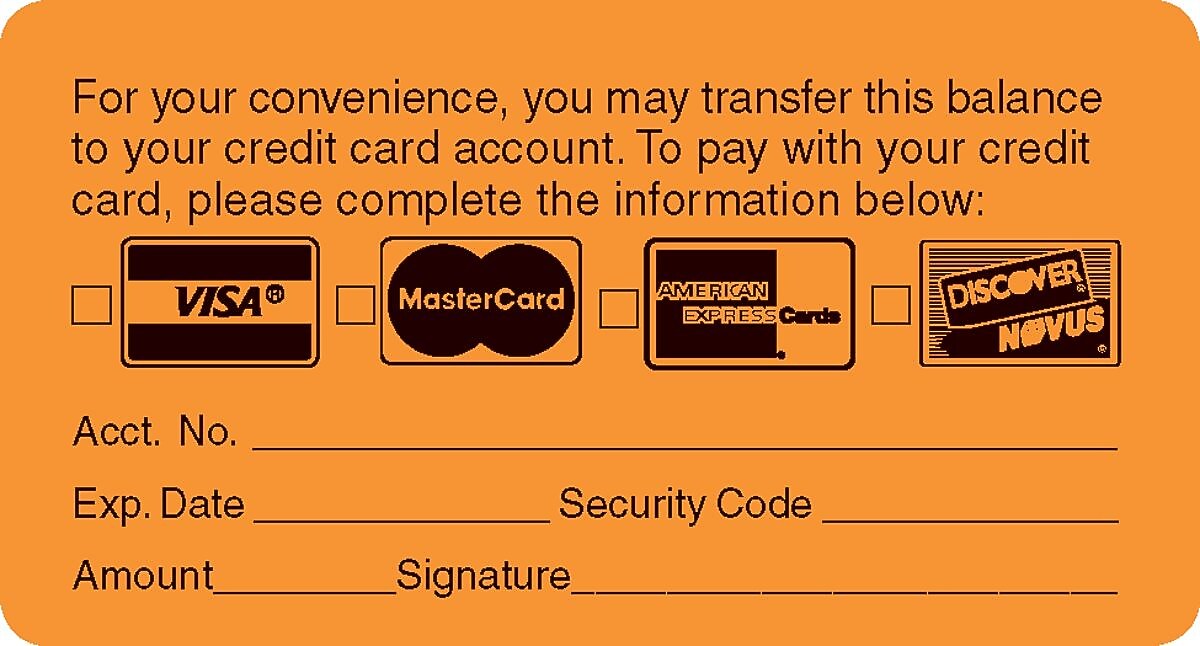 Reminder & Thank You Collection Labels, Transfer Balance, Fl Orange, 1-3/4x3-1/4", 500 Labels