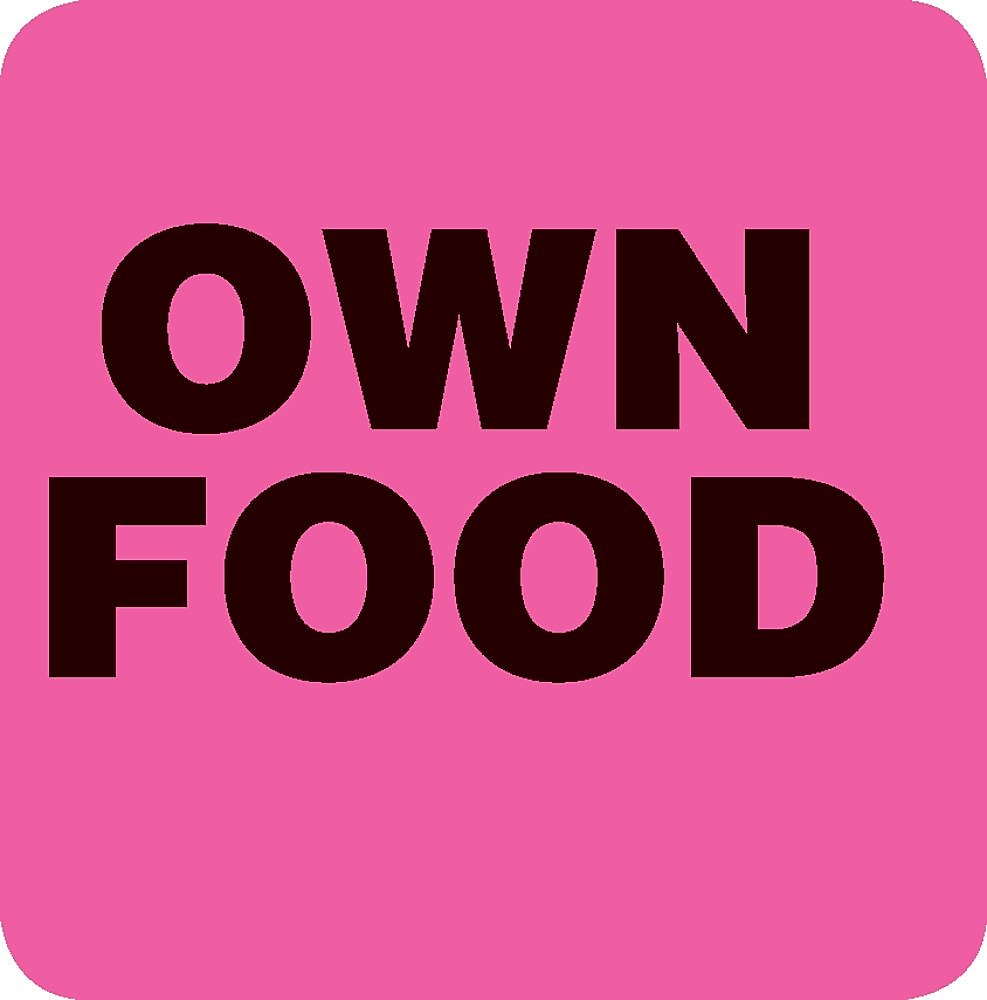 Small Shape Alert Pre-Printed Labels, Own Food, Fluorescent Pink, 1x1", 500 Labels