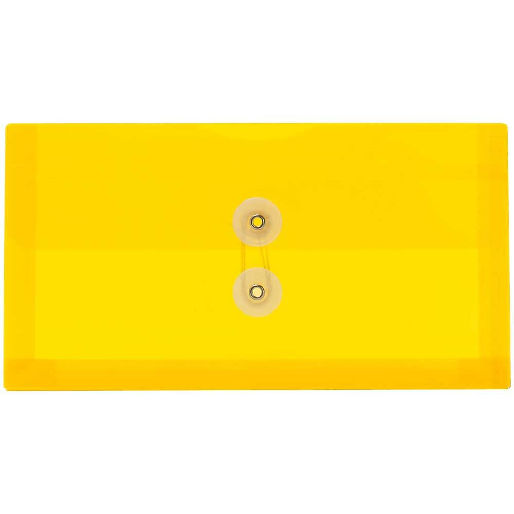 JAM Paper® Plastic Envelopes with Button and String Tie Closure, #10 Business Booklet, 5.25 x 10, Yellow, 12/Pack (921B1YE)