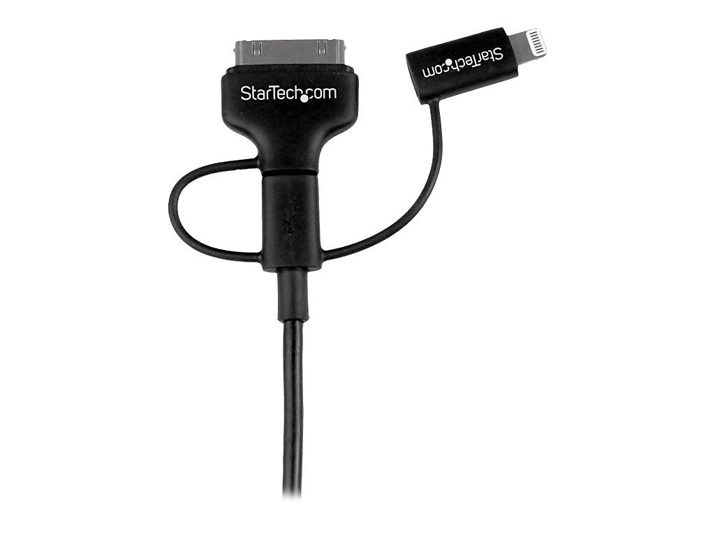StarTech 3.3' Lightning/30-Pin Dock/Micro USB to USB Male to Male Cable, Black (LTADUB1MB)