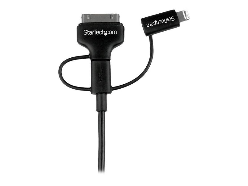 StarTech 3.3' Lightning/30-Pin Dock/Micro USB to USB Male to Male Cable, Black (LTADUB1MB)