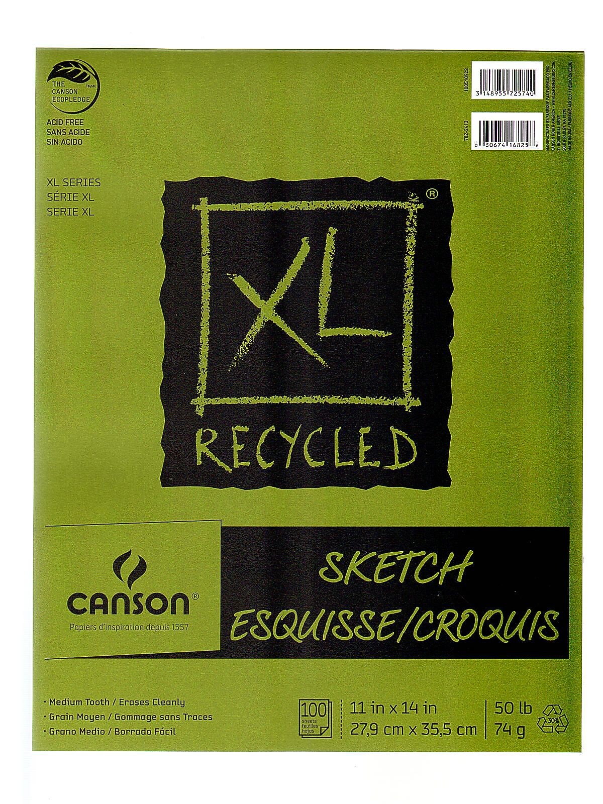 Canson XL Recycled 11" x 14" Hard Bound Sketch Pad, 100 Sheets/Pad, 3/Pack (96472-PK3)
