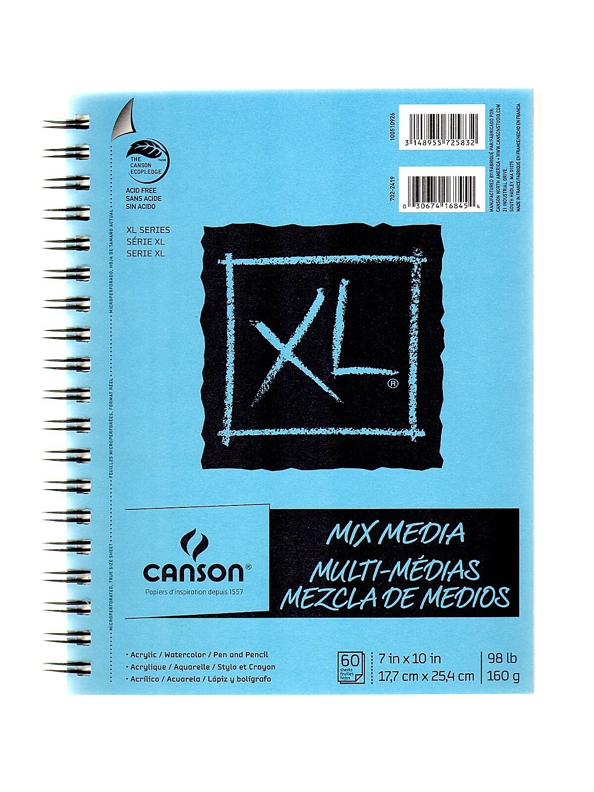 Canson XL 7" x 10" Wire Bound Mixed Media Sketch Pad, 60 Sheets/Pad, 3/Pack (97316-PK3)