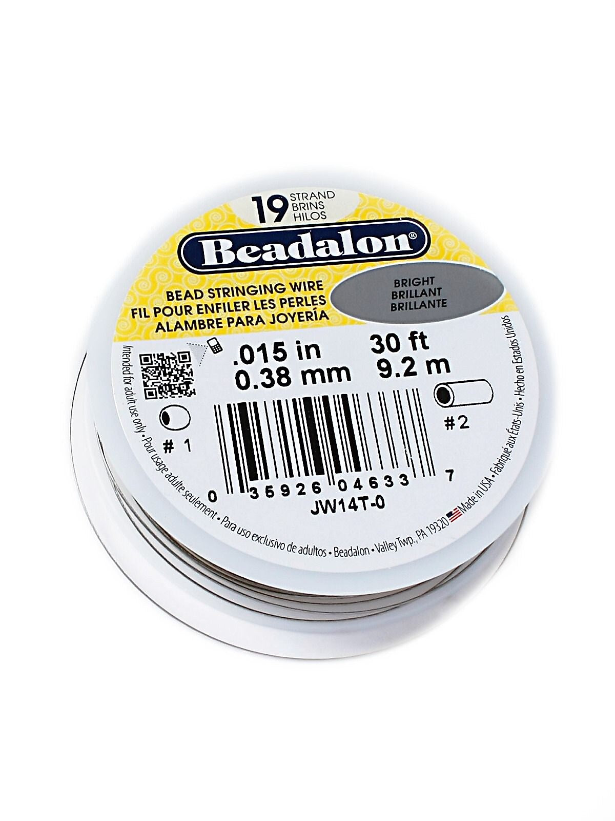 Beadalon 19 Strand Bead Stringing Wire Bright .015 In. (0.38 Mm) 30 Ft. Spool [Pack Of 2]