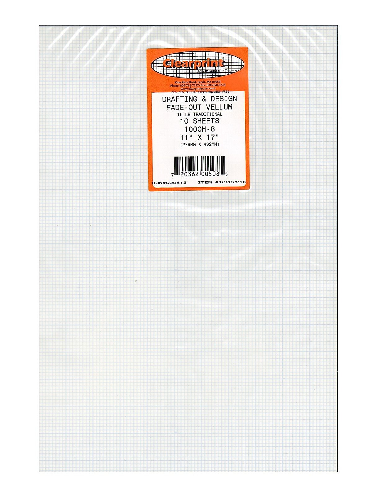 Clearprint Fade-Out Design And Sketch Vellum - Grid 8 X 8 11 In. X 17 In. Pack Of 10 Sheets