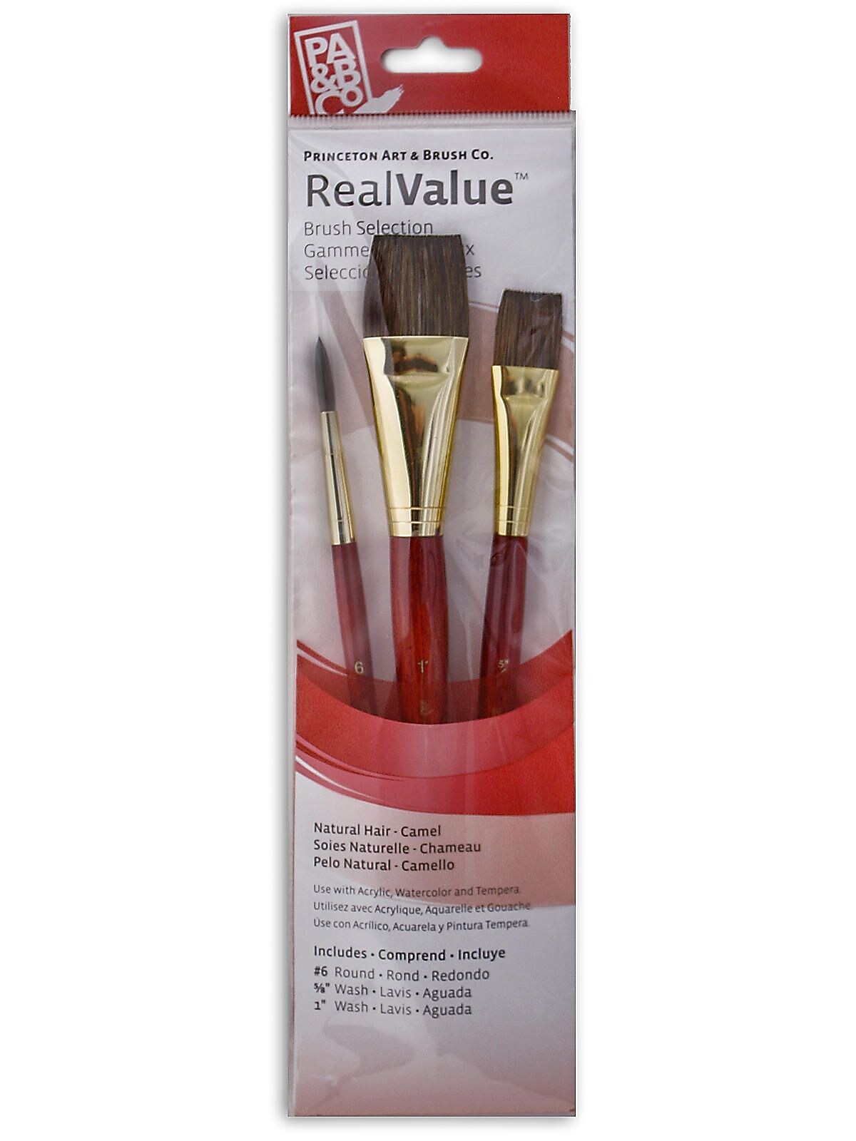 Princeton Real Value Series 9000 Red Short Handled Brush Sets No 9122, 3/Set (66282)