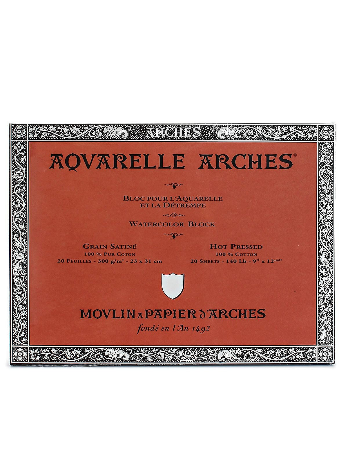 Arches Aquarelle Watercolor Block, 140Lb, Hot Press, 9" X 12" (40079)