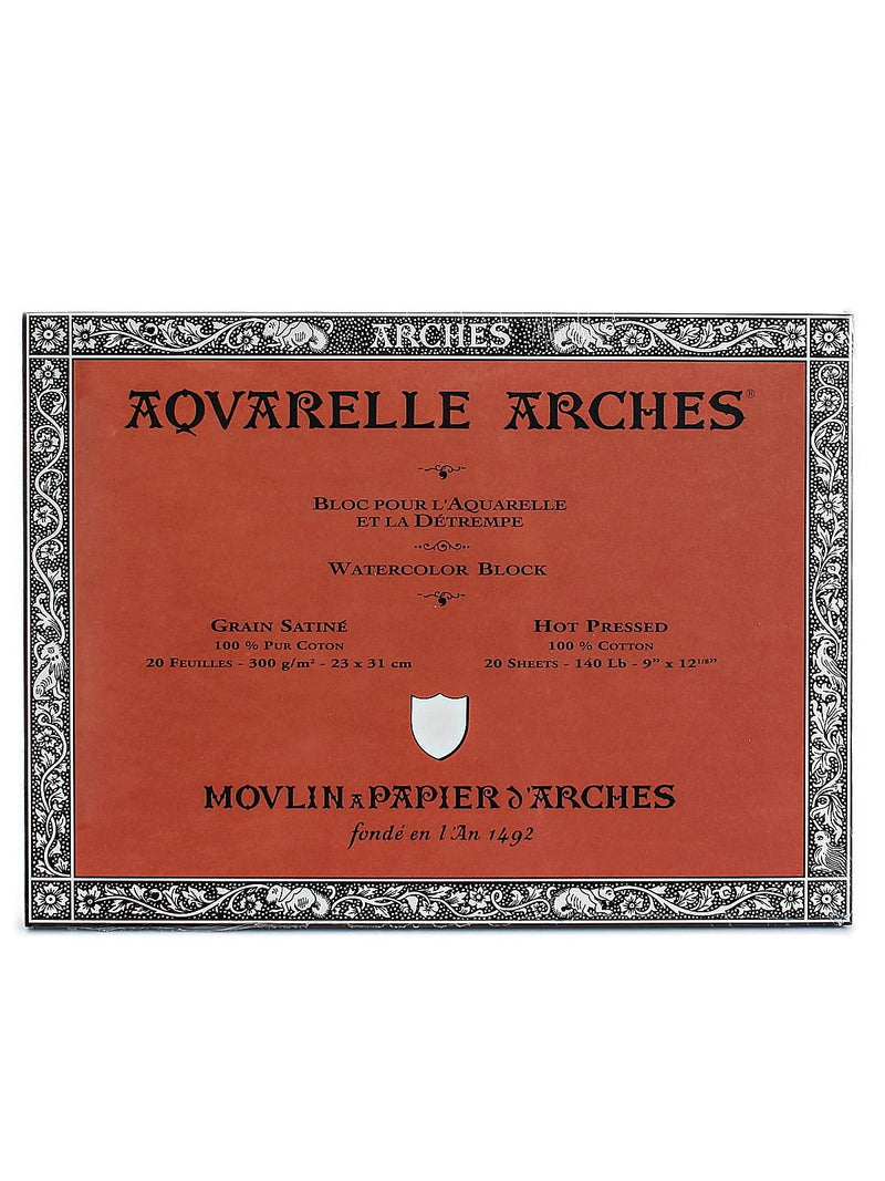 Arches Aquarelle Watercolor Block, 140Lb, Hot Press, 9" X 12" (40079)