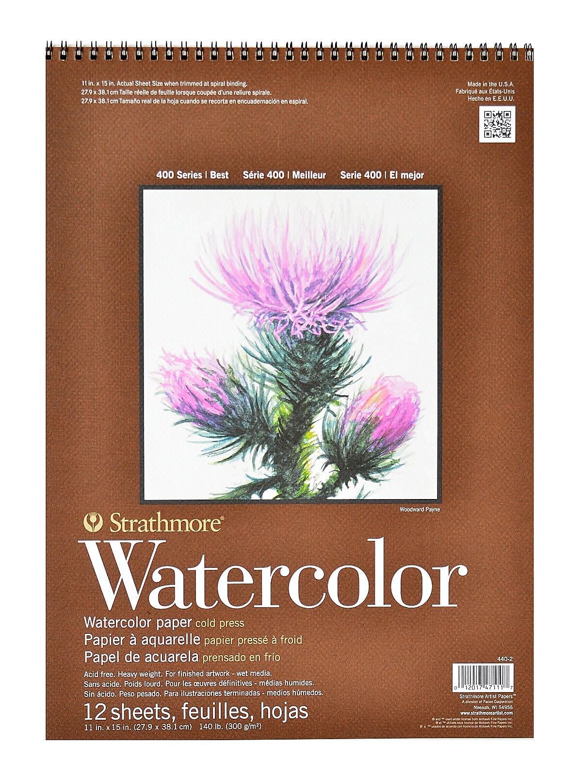 Strathmore 400 Series Watercolor Pad 11 In. X 15 In. Spiral Pad Of 12 [Pack Of 2]
