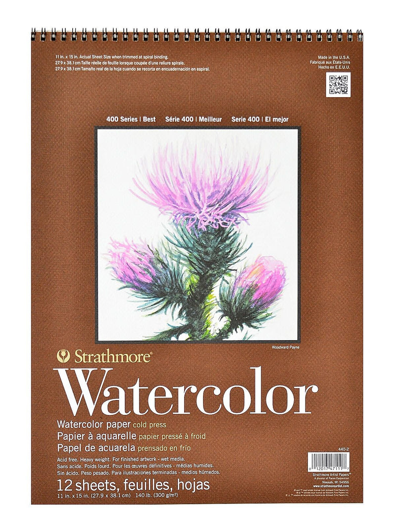 Strathmore 400 Series Watercolor Pad 11 In. X 15 In. Spiral Pad Of 12 [Pack Of 2]