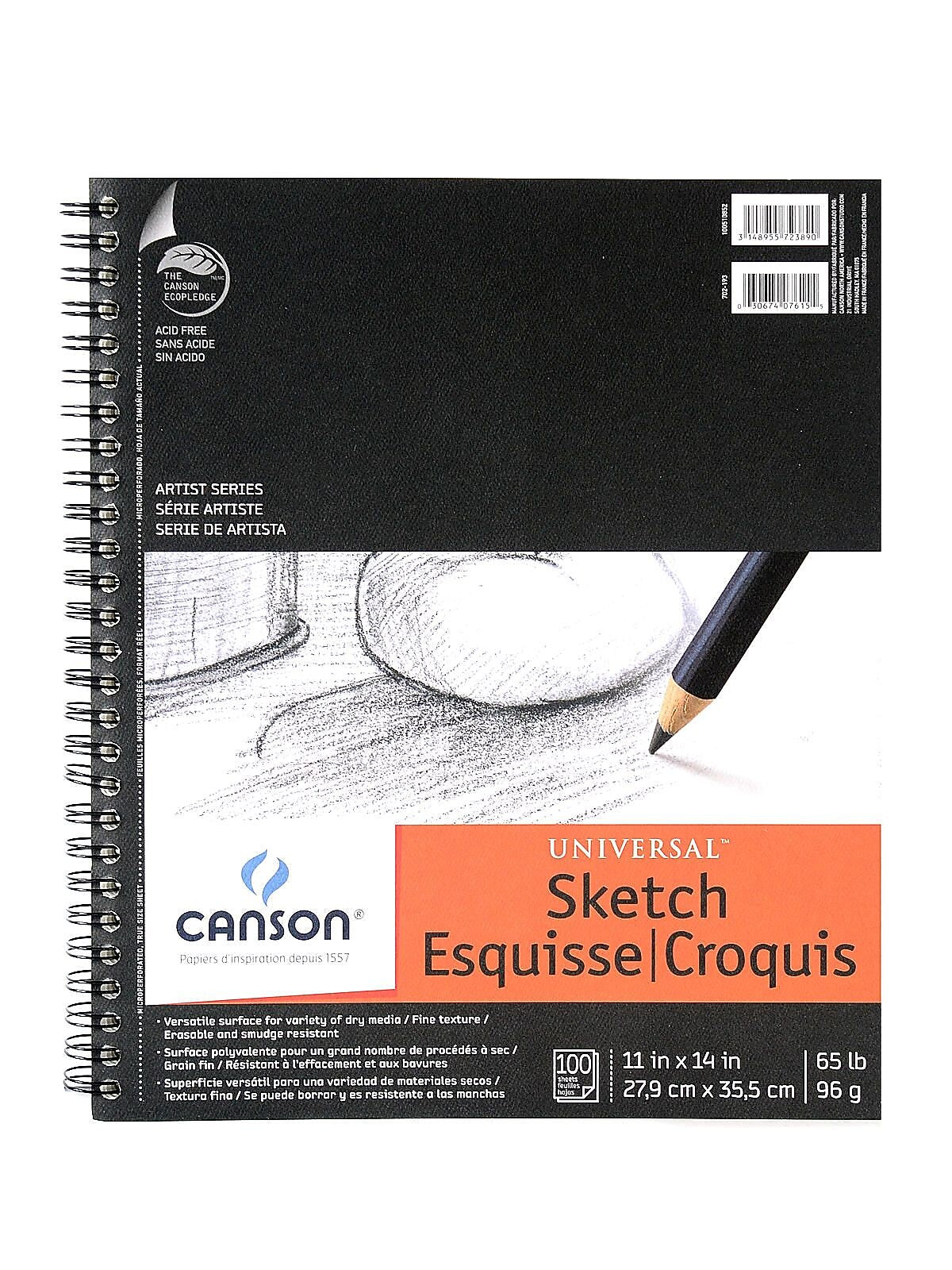Canson Universal 11" x 14" Wire Bound Sketch Pad, 100 Sheets/Pad, 2/Pack (38573-PK2)