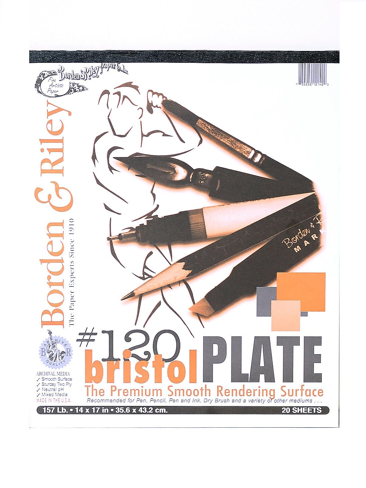 Borden & Riley 14" x 17" Tape Bound Bristol Sketch Pad, 12 Sheets/Pad (15332)