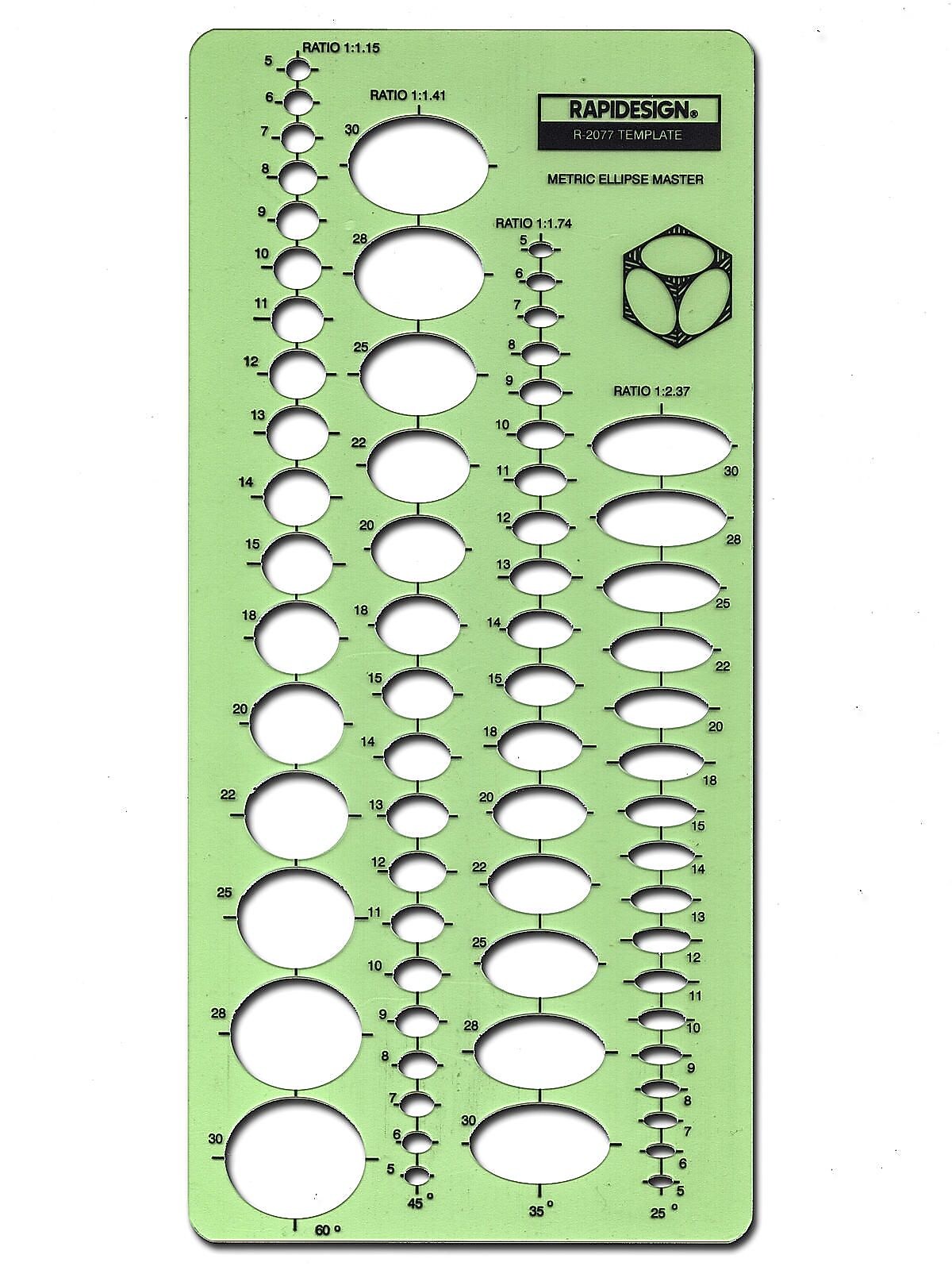 Rapidesign Ellipses Drafting Templates, Metric, 68 Ellipses Each (64947)