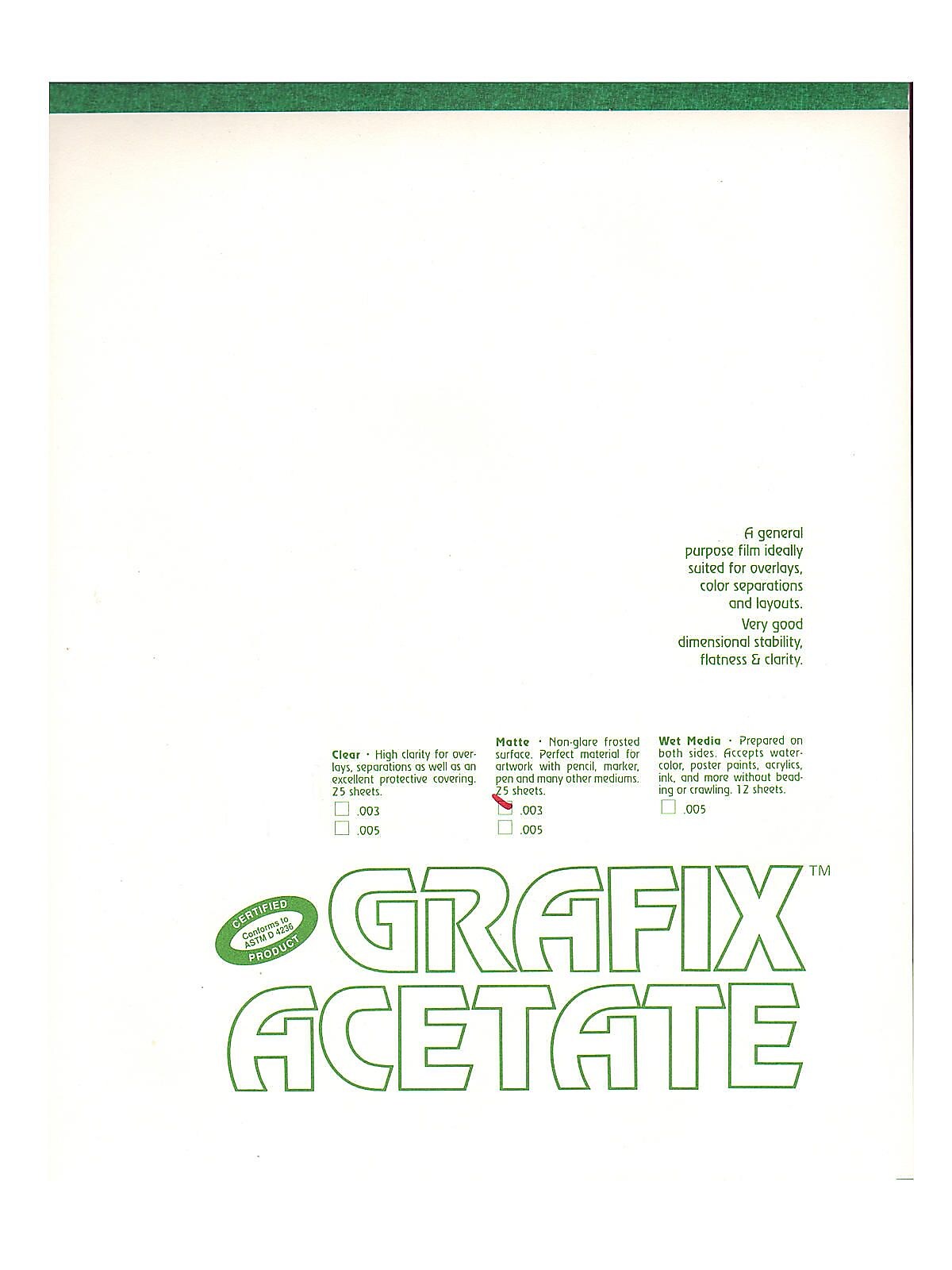 Grafix Matte Acetate Film Pads 0.003 14 in. x 17 in. pad of 25
