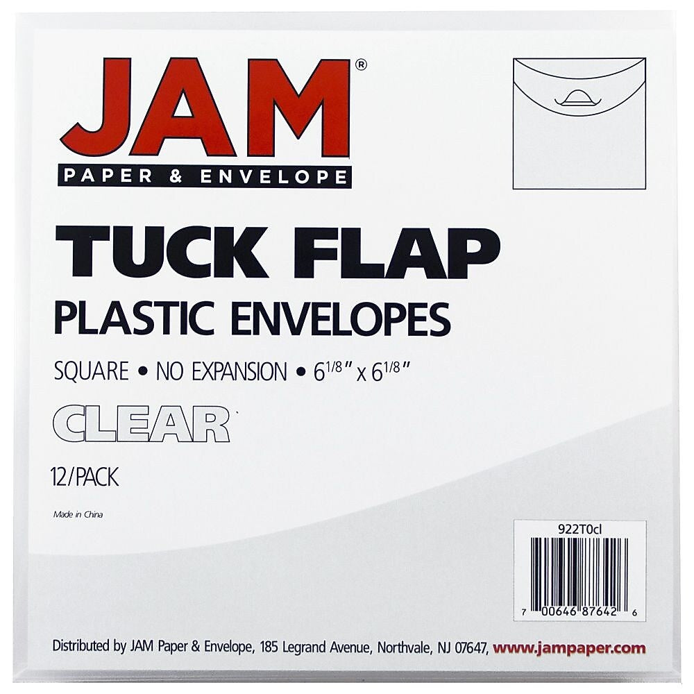 JAM Paper Plastic Envelopes with Tuck Flap Closure, Square, 6.125 x 6.125, Clear, 12/Pack (1541747)