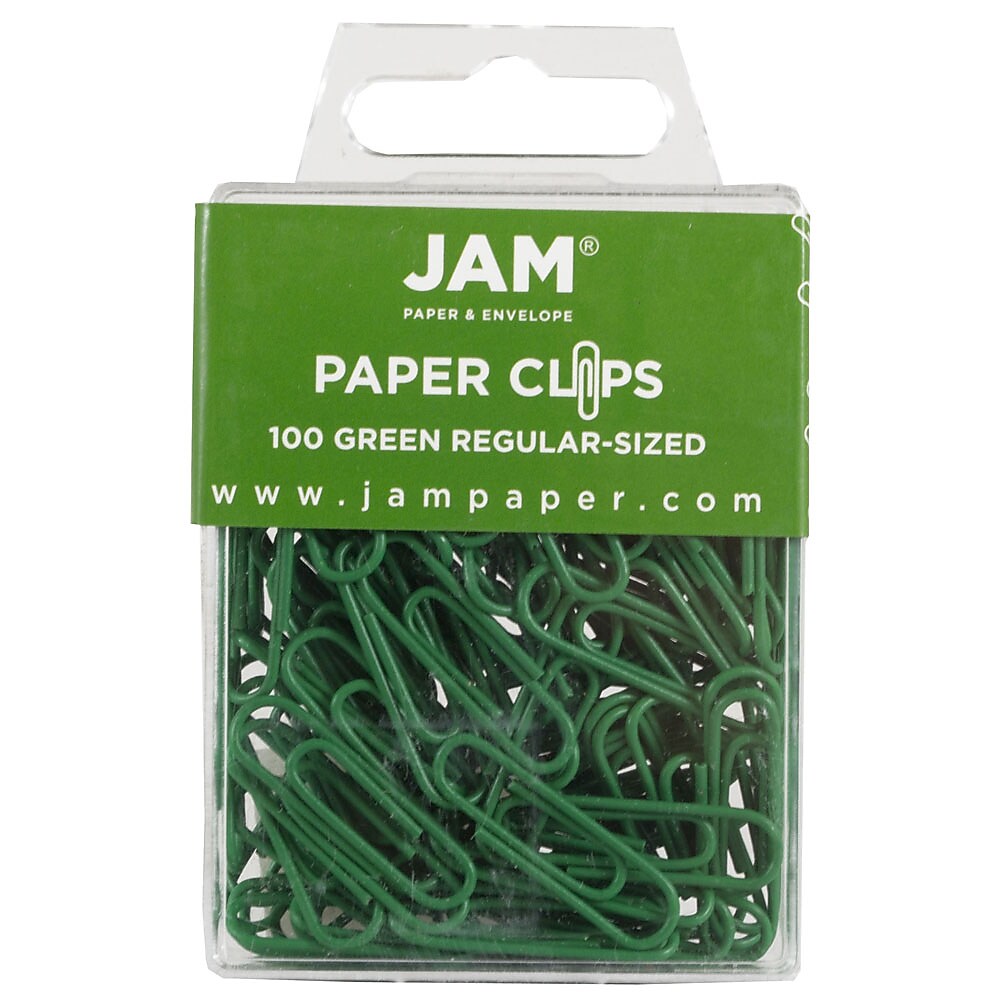 JAM Paper Small Paper Clips, Green, 3 Packs of 100 (2183752B)