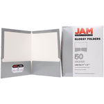 JAM Paper Laminated 2-Pocket Glossy Presentation Folders, Silver, 25/Pack (385GSID)