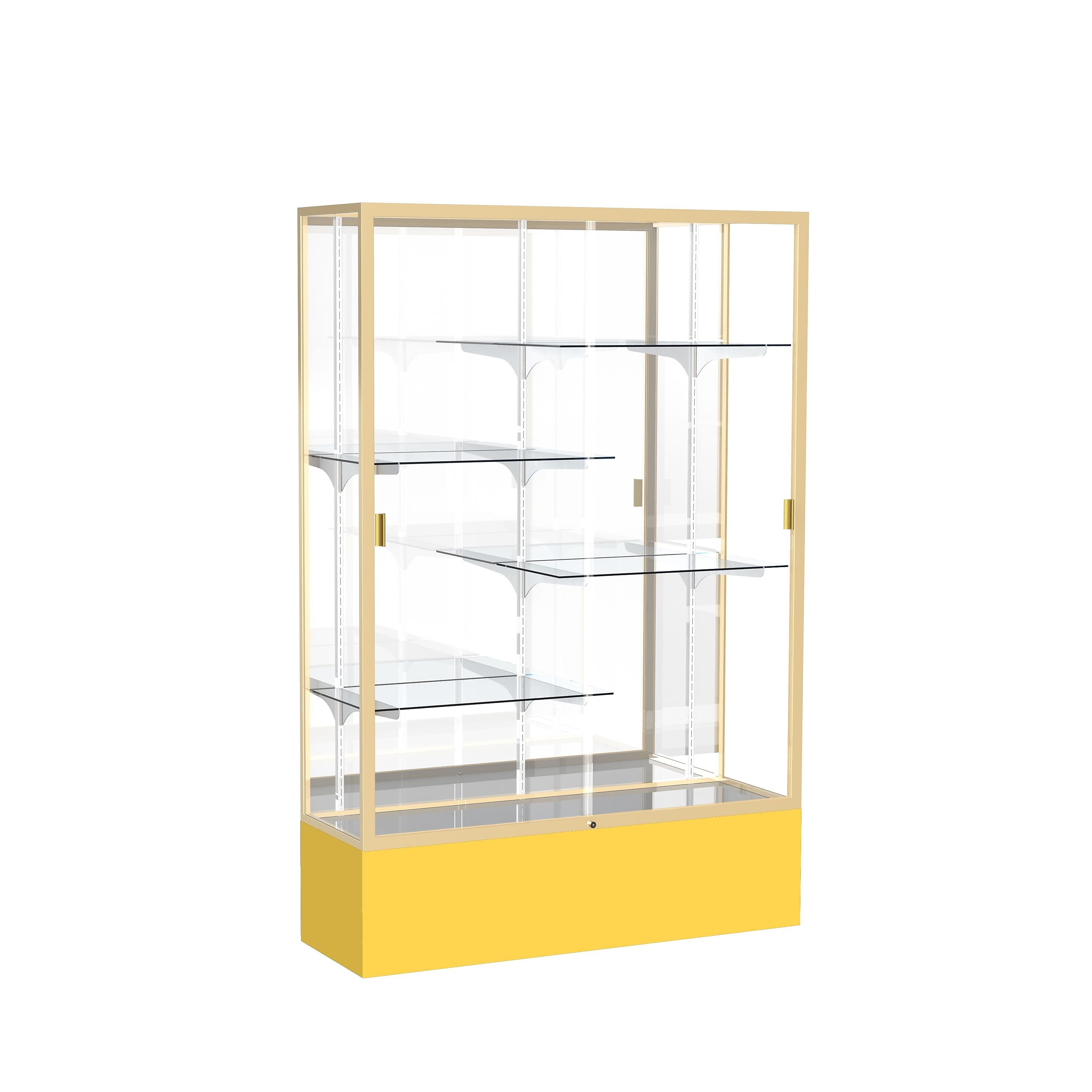 Ghent Spirit 48"W x 72"H x 16"D Floor Case, Mirror Back, Champagne Finish, Golden Rod Base