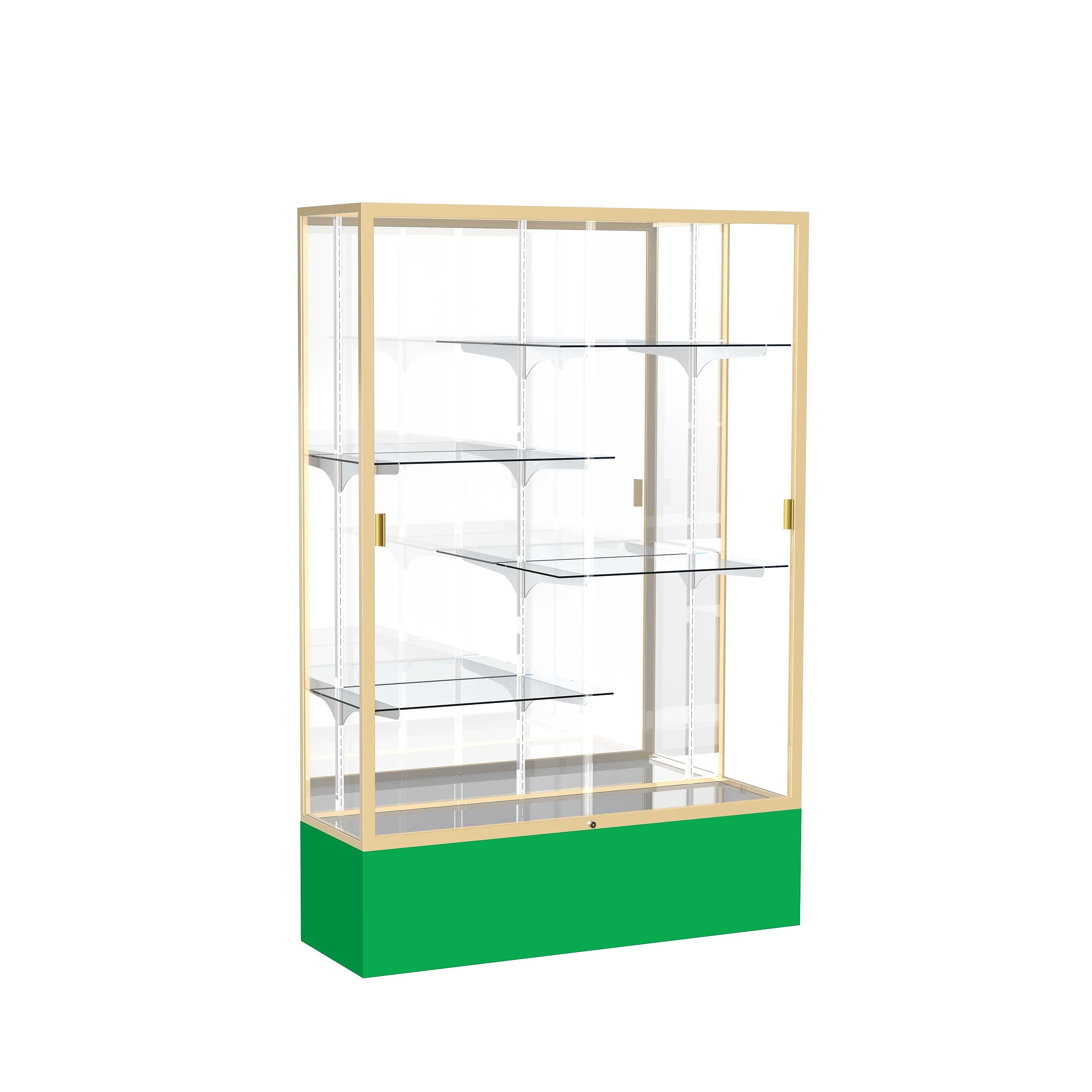 Ghent Spirit 48"W x 72"H x 16"D Floor Case, Mirror Back, Champagne Finish, Kelly Green Base