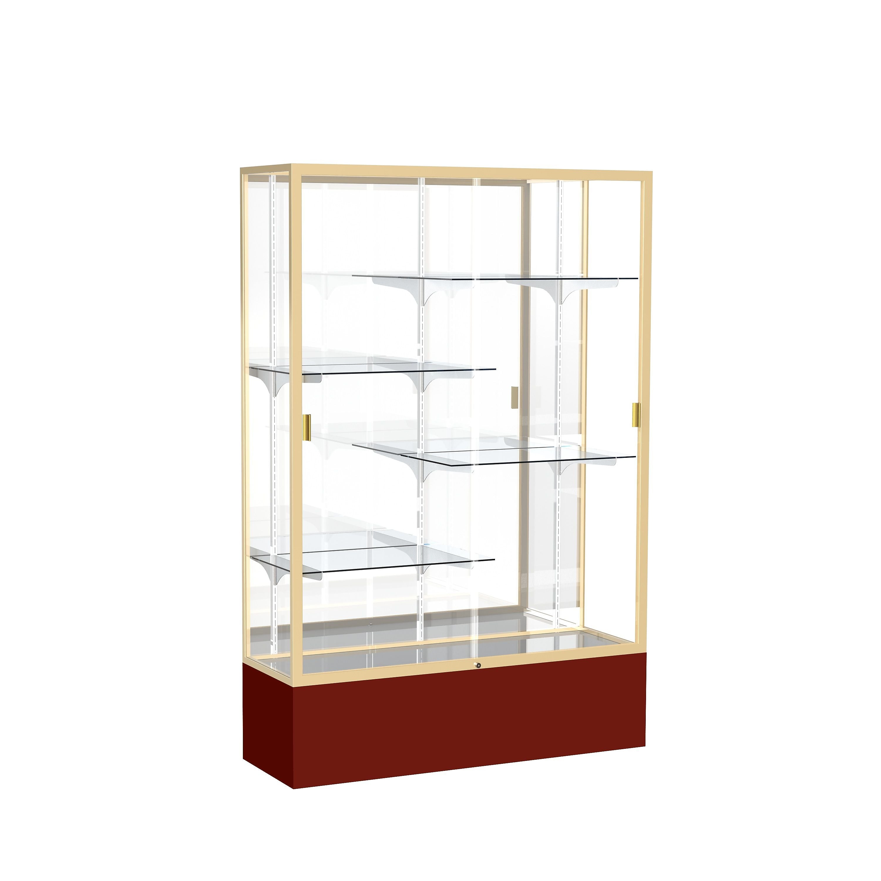Ghent Spirit 48"W x 72"H x 16"D Floor Case, Mirror Back, Champagne Finish, Maroon Base