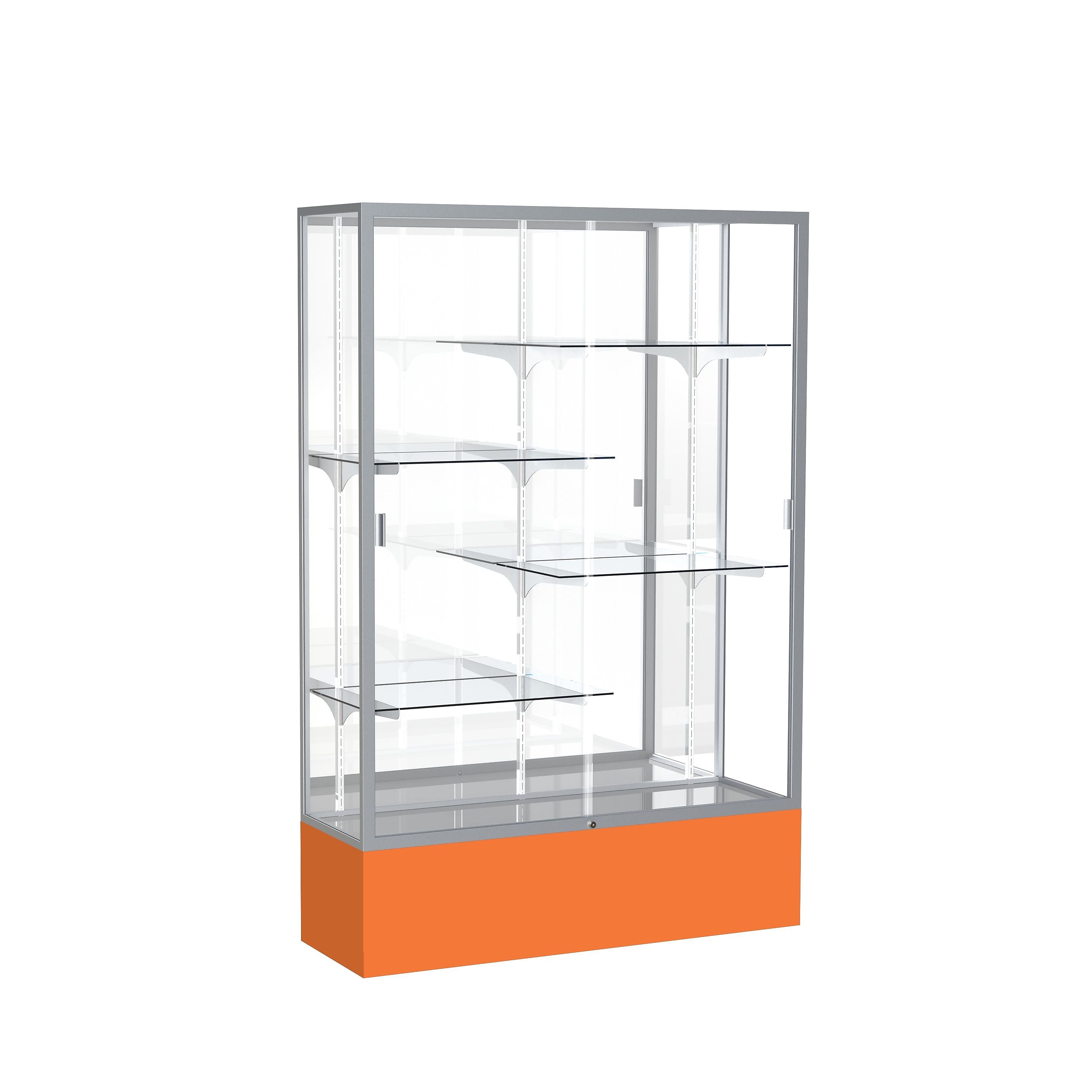 Ghent Spirit 48"W x 72"H x 16"D Floor Case, Mirror Back, Satin Finish, Orange Base