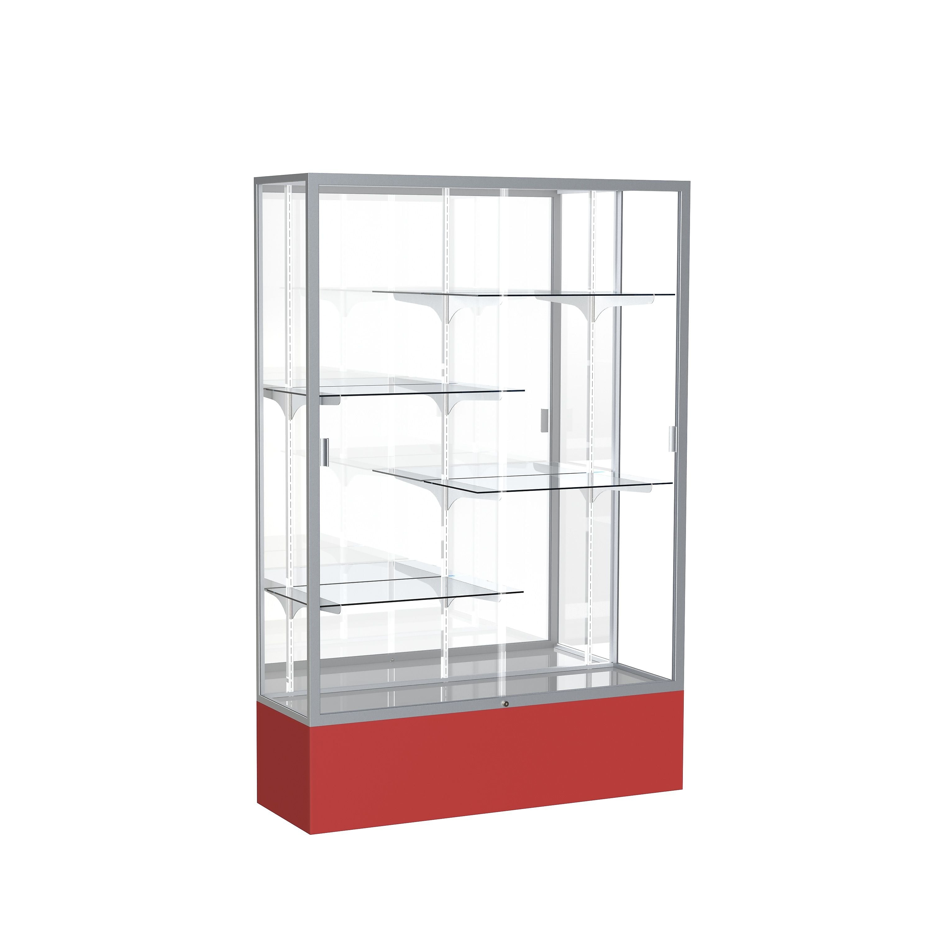Ghent Spirit 48"W x 72"H x 16"D Floor Case, Mirror Back, Satin Finish, Red Base