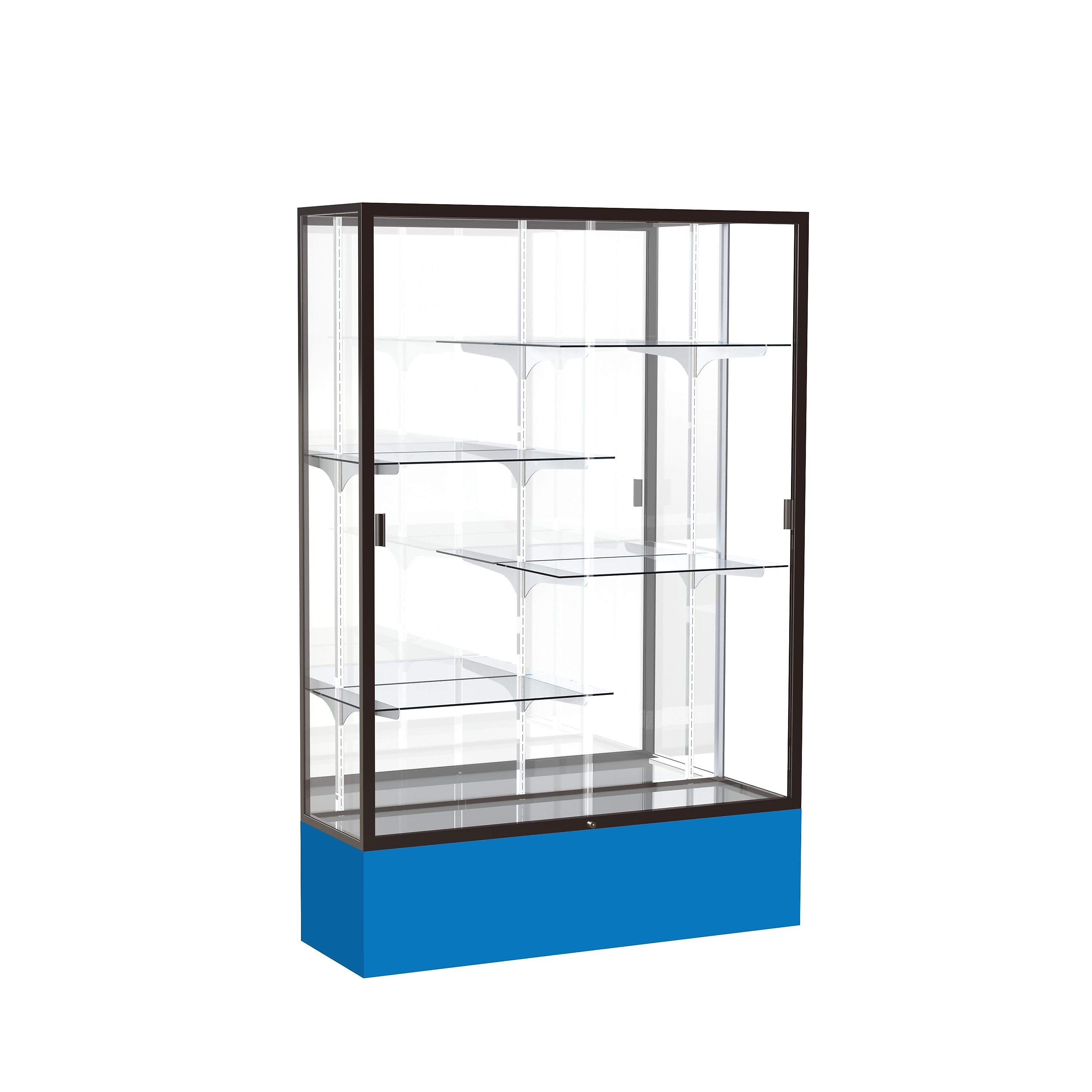 Ghent Spirit 48"W x 72"H x 16"D Floor Case, Mirror Back, Dk. Bronze Finish, Royal Blue Base