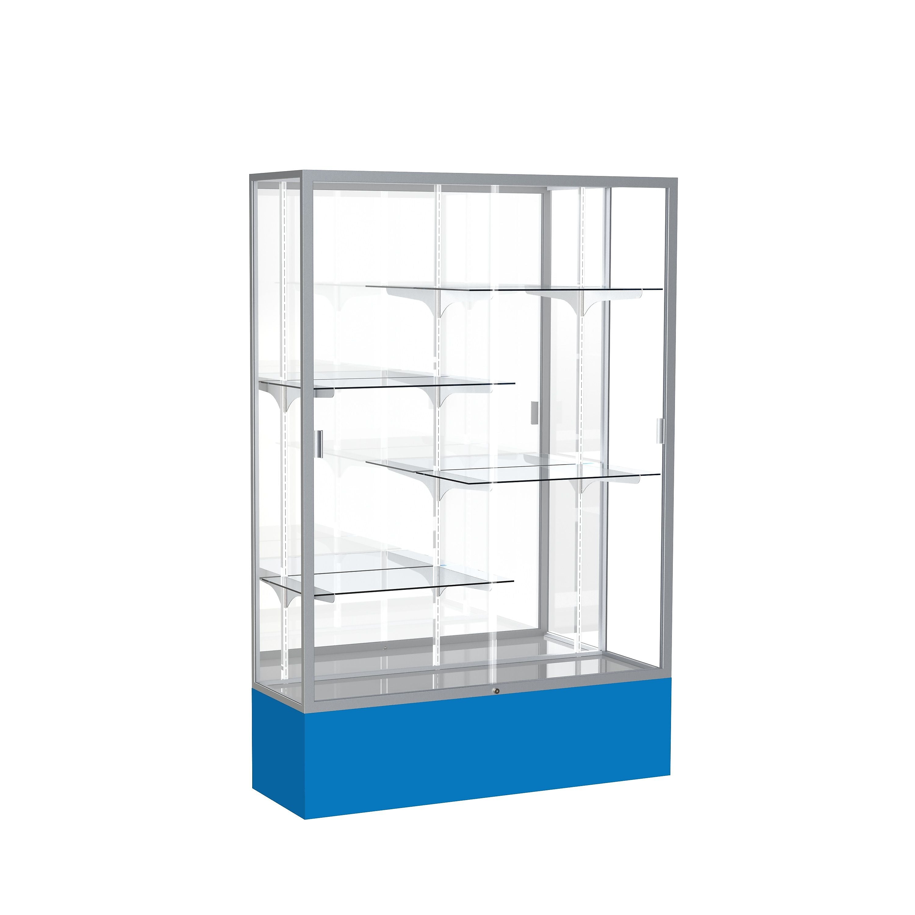 Ghent Spirit 48"W x 72"H x 16"D Floor Case, Mirror Back, Satin Finish, Royal Blue Base