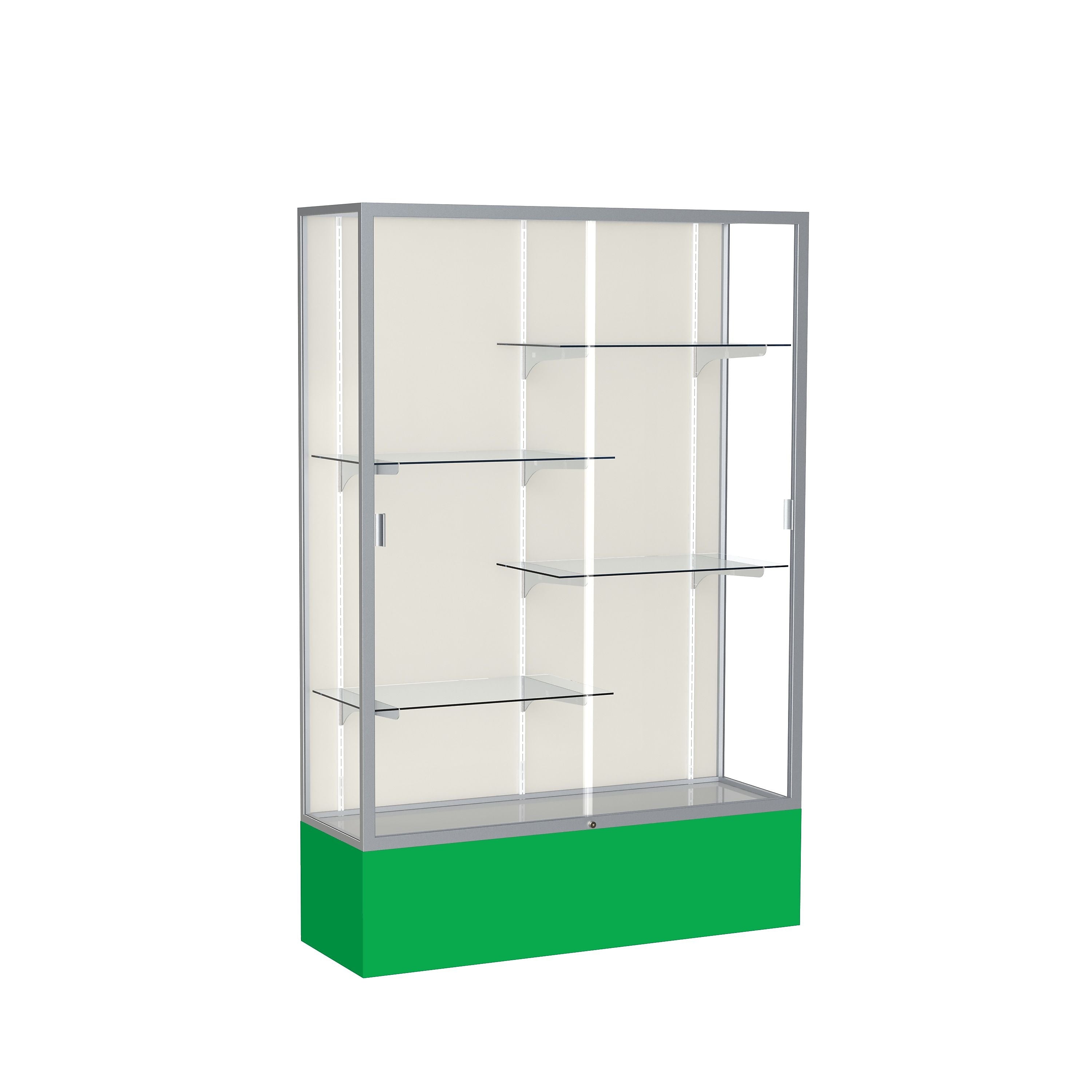 Ghent Spirit 48"W x 72"H x 16"D Floor Case, Plaque Back, Satin Finish, Kelly Green Base